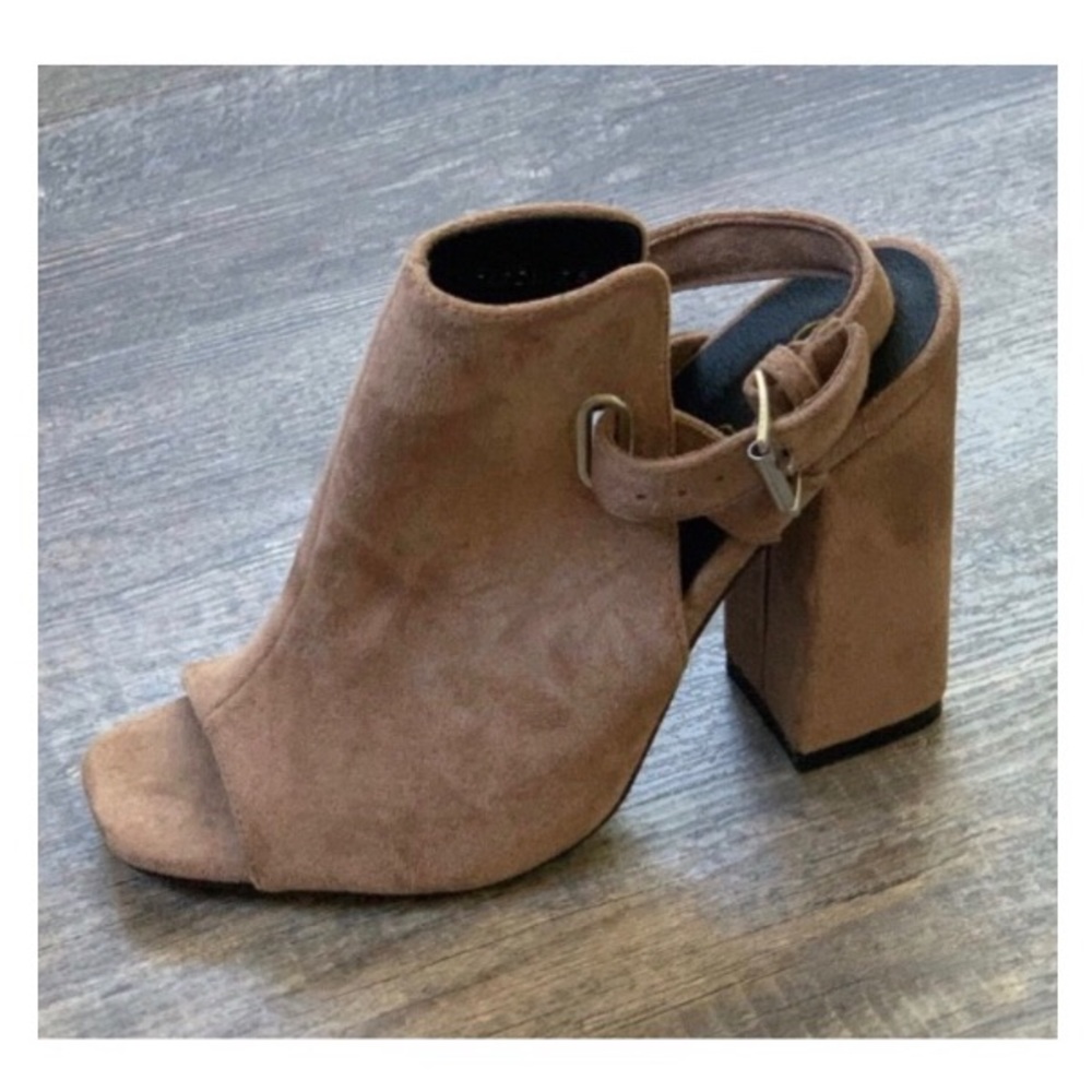 SO ME • Faux Suede Open Toe Heeled Booties